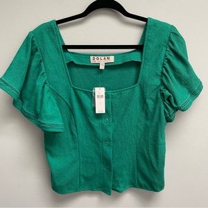 Anthropologie Dolan Square Neck Ruffle Short Sleeve Green Top